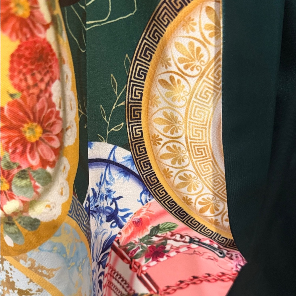 Sassy Jones Green-Trim Multi-Color Printed Satin Blazer - Picture 4 of 4